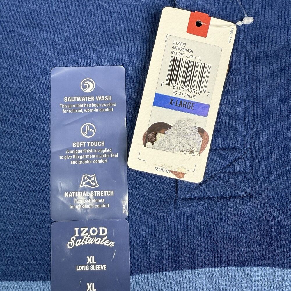 IZOD Saltwater Shirt Mens XL Blue Stripe Nauset Light Fleece Henley Pullover NWT - Picture 5 of 10